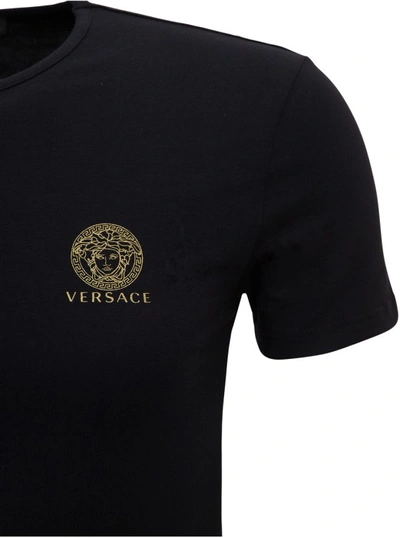 Shop Versace Black Cotton T-shirt With Medusa Logo Print