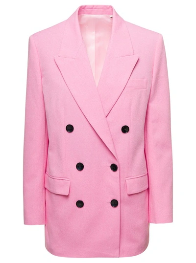 Shop Isabel Marant Pink Doule-breasted Nevim Jacket In Cotton Blend