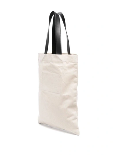 Shop Jil Sander White Tote Bag With Logo Print In Canvas