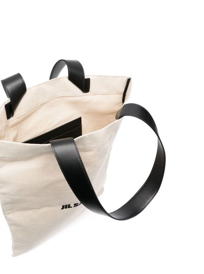 Shop Jil Sander White Tote Bag With Logo Print In Canvas