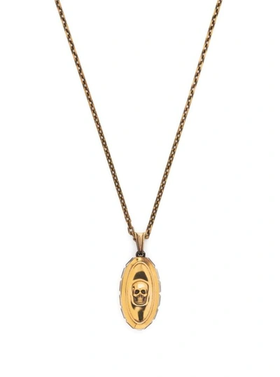 Shop Alexander Mcqueen Gold-colored Chain Necklace With Skull Charm In Brass
