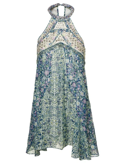 Shop Isabel Marant Mini Multicolor Dress Wth Halterneck And Paillettes In Silk And Lurex In Grey
