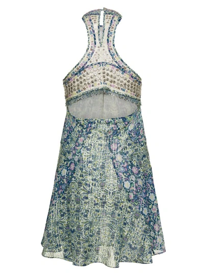 Shop Isabel Marant Mini Multicolor Dress Wth Halterneck And Paillettes In Silk And Lurex In Grey