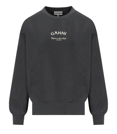 Shop Ganni Isoli Grey Oversize Sweatshirt