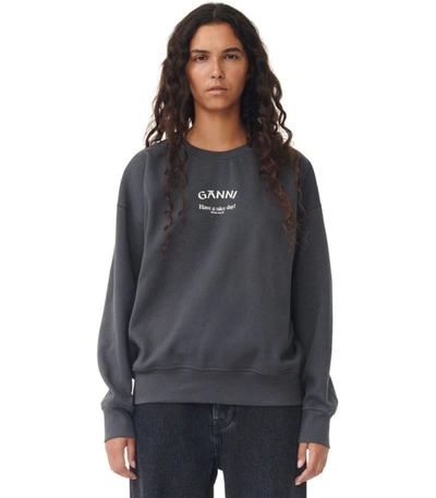 Shop Ganni Isoli Grey Oversize Sweatshirt
