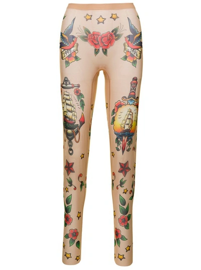 Shop Dsquared2 Flesh Pink Stretch Leggings With All-over Print In Neutrals