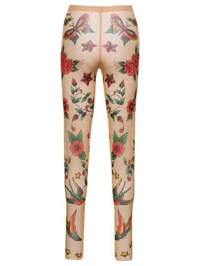 Shop Dsquared2 Flesh Pink Stretch Leggings With All-over Print In Neutrals