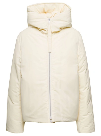 Shop Jil Sander Cream Hooded Down Jacket With Zip In Nylon In Neutrals