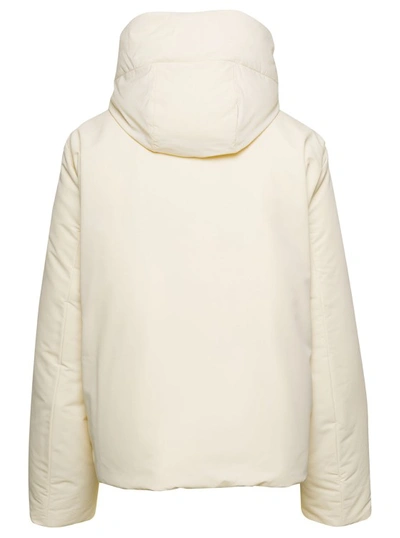 Shop Jil Sander Cream Hooded Down Jacket With Zip In Nylon In Neutrals