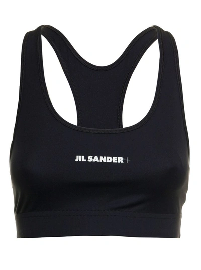 Shop Jil Sander Blackstretch Fabric Top With Logo