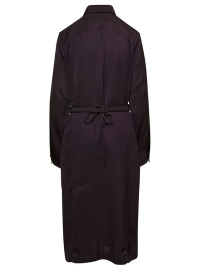 Shop Jil Sander Brown Belted Coat With Classic Collar In Viscose Twill In Black