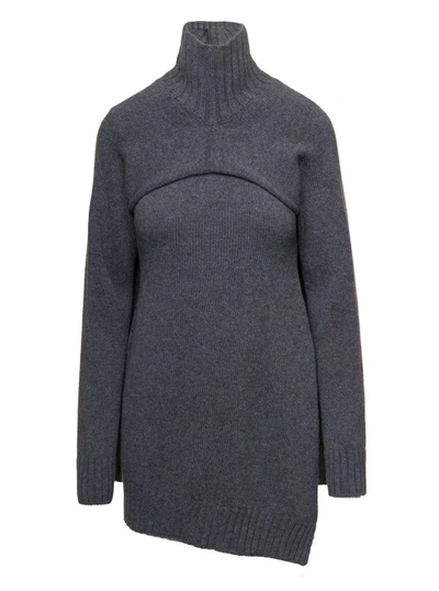 Shop Jil Sander Grey Two-piece Sweater With High-neck In Wool