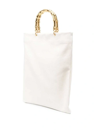 Shop Jil Sander White Tote Bag With Bamboo Handles In Leather In Neutrals