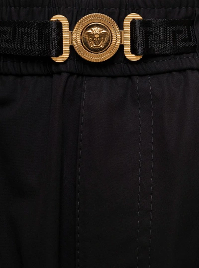 Shop Versace Black Cargo Trousers With Greca Web Belt With Medusa Buckle