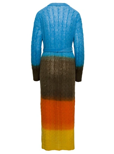 Shop Etro Multicolor Oversized Cable Knit Cardigan With Degradé Colour Shading In Wool In Blue