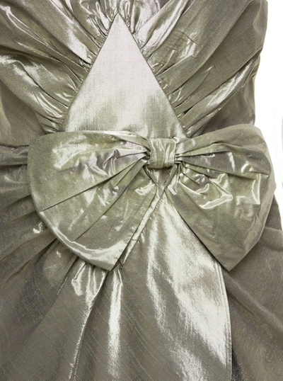 Shop Maison Margiela Midi Ivory Dress With Bow Detail In Metallic Lurex In Grey
