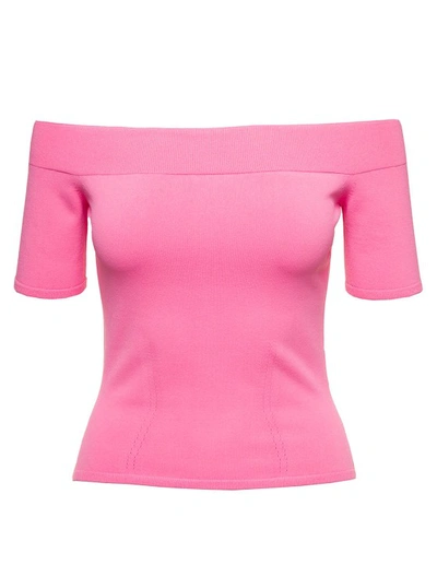 Shop Alexander Mcqueen Pink Off-the-shoulders Top In Viscose Blend