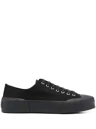 Shop Jil Sander Black Low Top Sneakers In Canvas And Leather