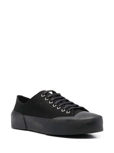 Shop Jil Sander Black Low Top Sneakers In Canvas And Leather