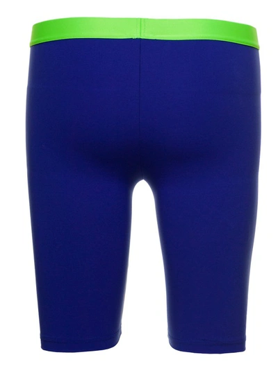 Shop Dsquared2 Blue And Bright Green Biker Shorts With Logo Waistband In Stretch Polyamide D-sqaured2