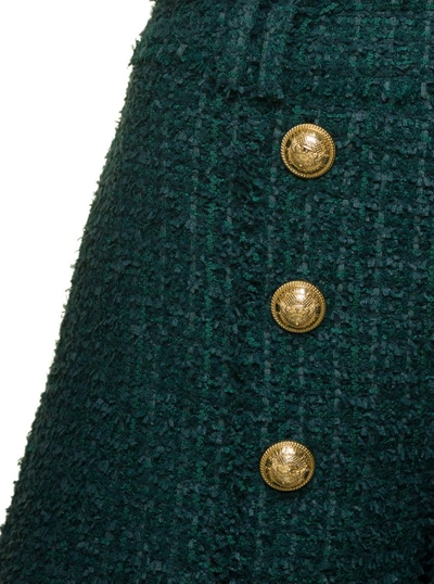 Shop Balmain Green Tweed Shorts With Aged-gold Buttons In Wool Blend In Black