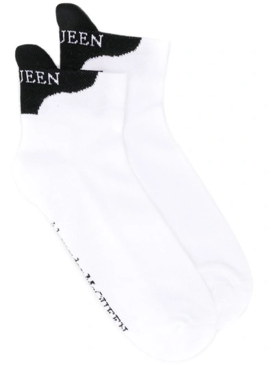 Shop Alexander Mcqueen White Cotton Socks With Logo Print