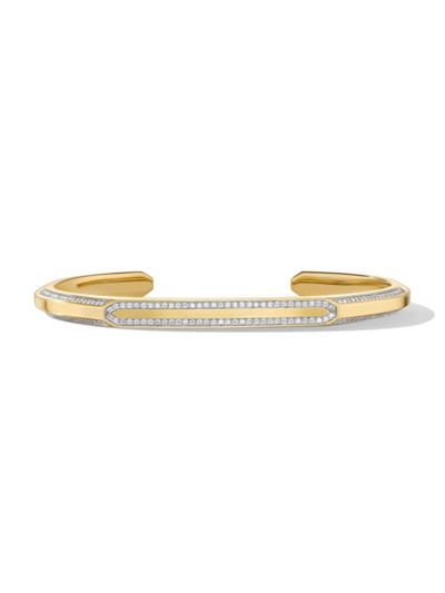 Shop David Yurman Men's Streamline Cuff Bracelet In 18k Yellow Gold In Diamond