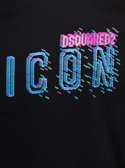 Shop Dsquared2 Black T-shirt With ' Icon' Print In Cotton