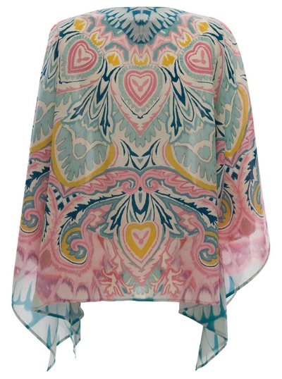 Shop Etro Multicolored Oversize Poncho With Graphic Print All-over In Silk In Grey