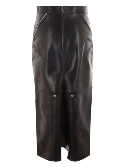 Shop Alexander Mcqueen Long Black Skirt With Zip Embellishment In Smooth Leather
