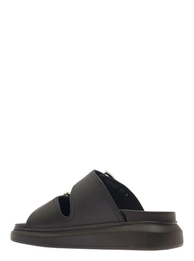 Shop Alexander Mcqueen Black Sandals With Double-straps In Leather