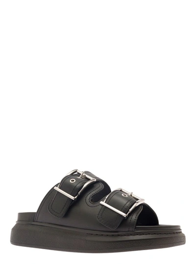 Shop Alexander Mcqueen Black Sandals With Double-straps In Leather