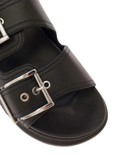 Shop Alexander Mcqueen Black Sandals With Double-straps In Leather