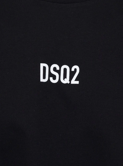 Shop Dsquared2 Black Crewneck T-shirt With Cntrasting Dsq2 Print In Cotton