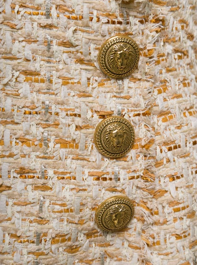 Shop Balmain Beige Tweed Skirt With Front Golden Buttons In Cotton Blend In Neutrals
