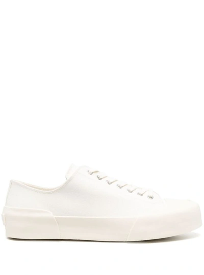 Shop Jil Sander White Lace-up Low Top Sneakers In Canvas