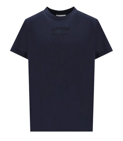 Shop Ganni Relaxed O-neck Blue T-shirt
