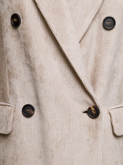 Shop Brunello Cucinelli Beige Double-breasted Jacket With Flap Pockets In Velvet In Pink