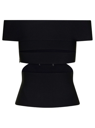 Shop Alexander Mcqueen Black Off-the-shoulders Top With Cut-out And Metal Rings In Viscose Blend