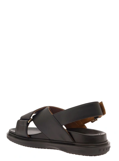 Shop Marni Black Criss-cross Sandals In Smooth Leather
