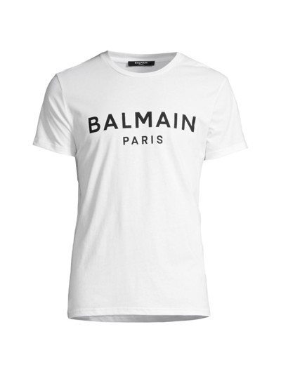 Shop Balmain Men's Logo Crewneck T-shirt In Blanc Noir