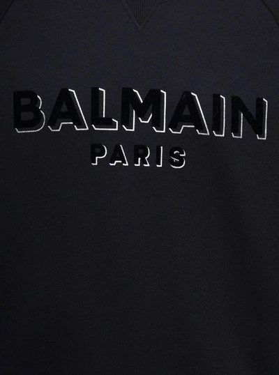Shop Balmain Black Crewneck Sweatshirt With 3d Effect Logo Print In Organic Cotton