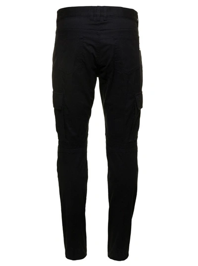 Shop Balmain Black Slim Cargo Pants With Zip And Pockets In Stretch Cotton