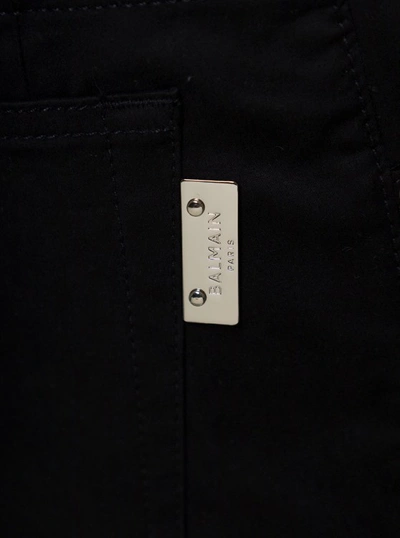Shop Balmain Black Slim Cargo Pants With Zip And Pockets In Stretch Cotton