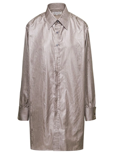 Shop Maison Margiela Beige Oversze Poly Moire Shirt In Polyester In Grey