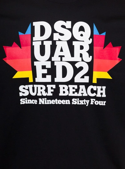 Shop Dsquared2 Black Crewneck T-shirt With D2 Surf Beach Logo On The Chest In Cotton