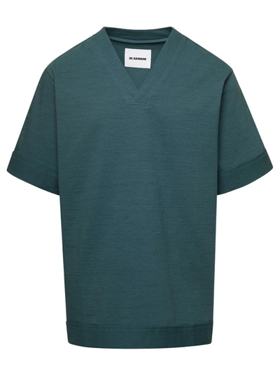 Shop Jil Sander Green V-neck T-shirt In Cotton Stretch