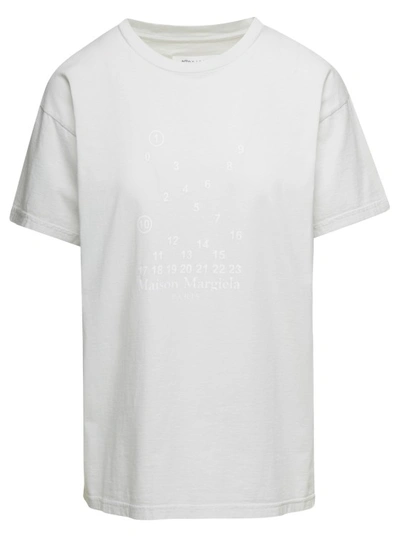 Shop Maison Margiela White T-shirt With Printed Logo On The Front In Cotton