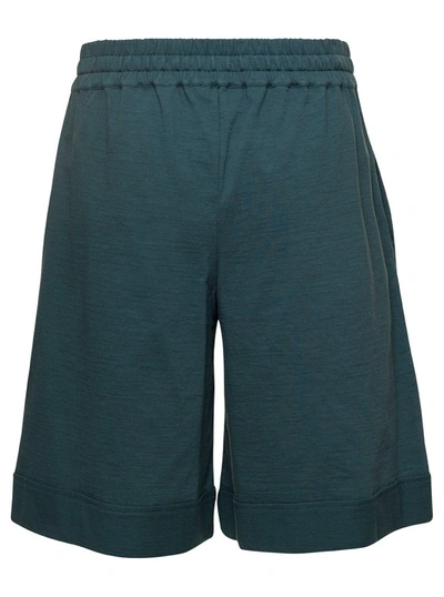 Shop Jil Sander Petrol Green Shorts With Drawstring In Stretch Cotton