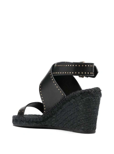Shop Isabel Marant Black Espadrille Wedge Sandals In Leather